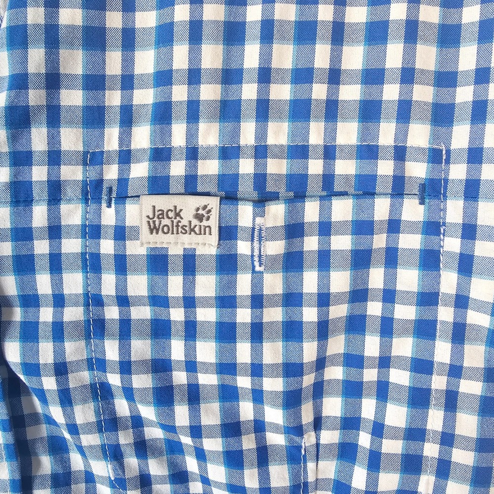 Jack Wolfskin Womens Blue White Gingham Check Short‎ Sleeve Button Up Shirt Top - Picture 4 of 10